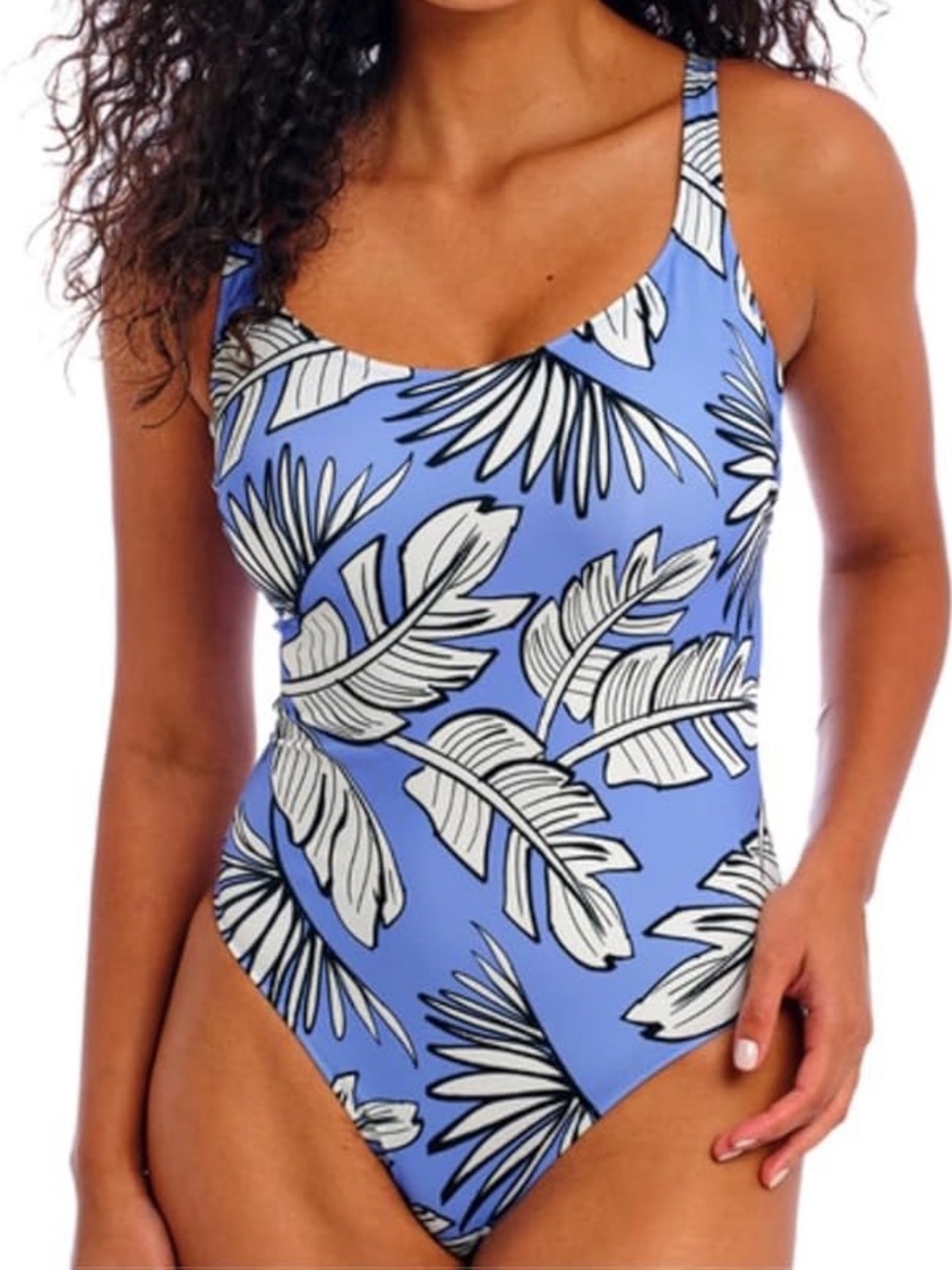NEW Freya Mali Beach Underwire One Piece Swimsuit Blue Palm Print Bra Size 34DD